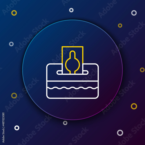Line Donate or pay your zakat as muslim obligatory icon isolated on blue background. Muslim charity or alms in ramadan kareem before eid al-fir. Colorful outline concept. Vector