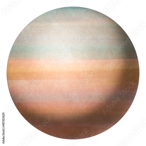Planet watercolor in digital processing. Abstract planet isolated on white background. Decorative texture similar to the surface of the planet.