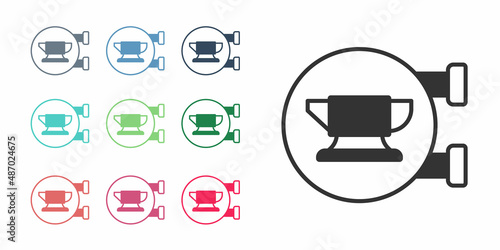Black Blacksmith anvil tool icon isolated on white background. Metal forging. Forge tool. Set icons colorful. Vector