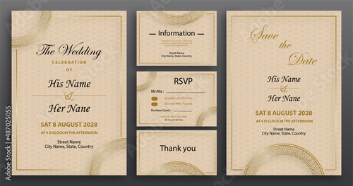 Chinese oriental wedding invitation card template with oriental elements on color background