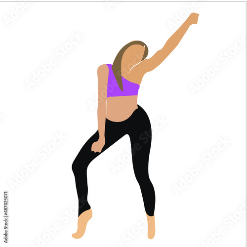 flat illustration . girl dancing in black pants and purple top