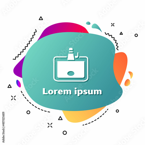 White Washbasin with water tap icon isolated on white background. Abstract banner with liquid shapes. Vector