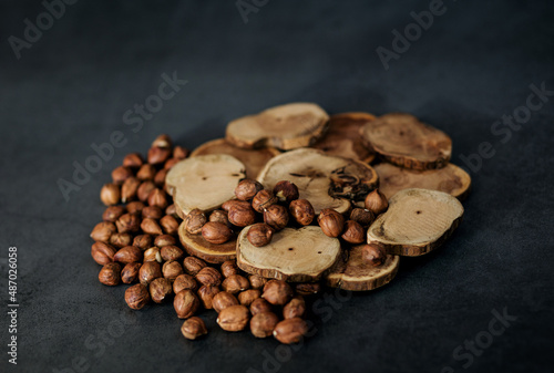 Hazelnuts in wooden plate