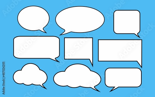 callout text icons set on blue background, bubble speech