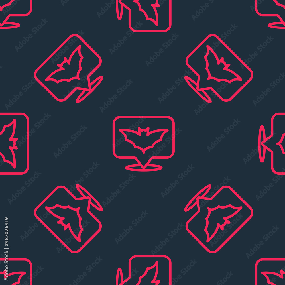 Red line Flying bat icon isolated seamless pattern on black background. Happy Halloween party. Vector Red line Flying bat icon isolated seamless pattern on black background. Happy Halloween party. Vector