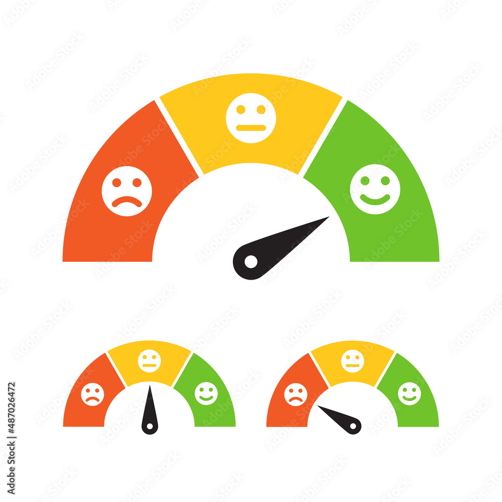 Customer satisfaction meter with three emoticons icon vector for ...