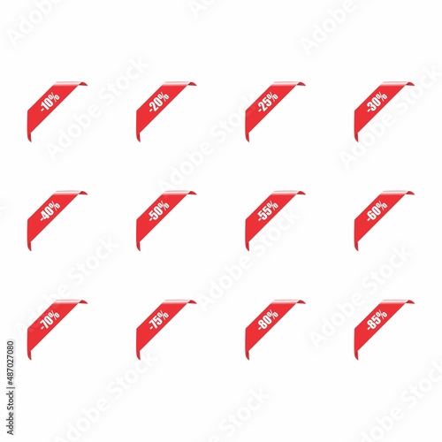 Sale Discount Red Price Tag Icon Set 10 To 85Off Stock Illustration