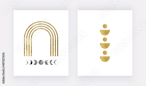 Mid century wall art prints with golden rainbow