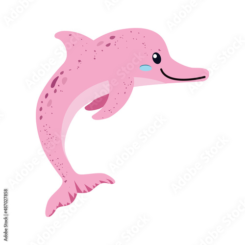 Pink dolphin. Amazon river freshwater dolphin. A species of aquatic mammals from the suborder of toothed whales. Vector illustration isolated on a white background for design and web.