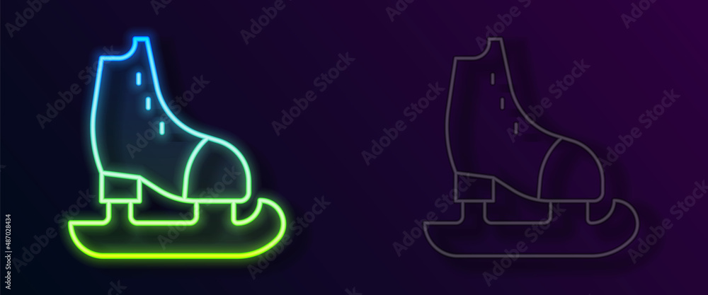 Glowing neon line Skates icon isolated on black background. Ice skate shoes icon. Sport boots with blades. Vector Glowing neon line Skates icon isolated on black background. Ice skate shoes icon. Sport boots with blades. Vector