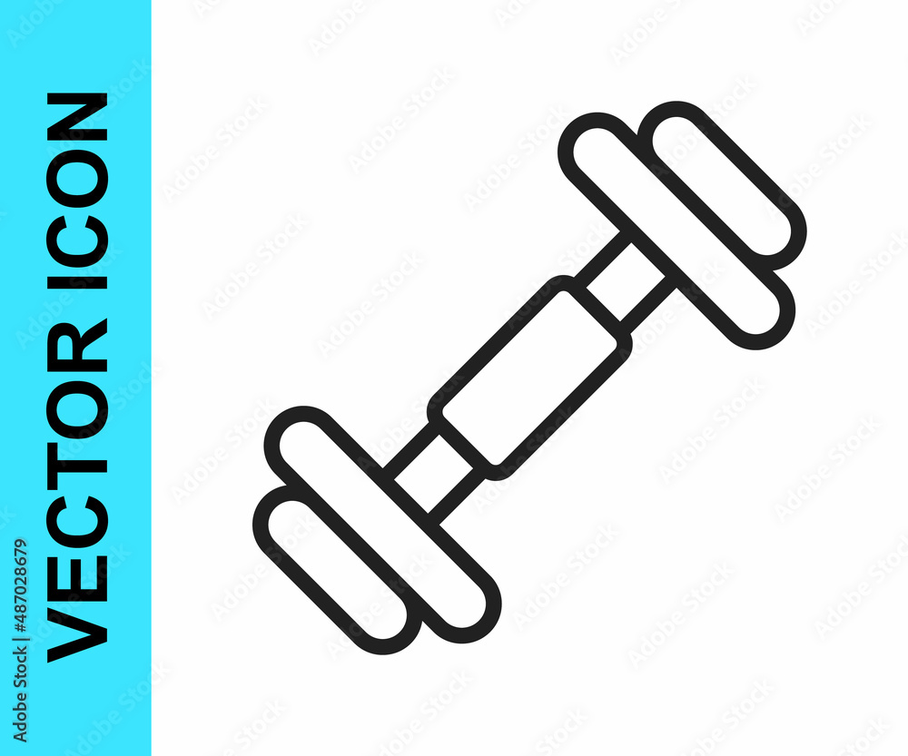 Black line Dumbbell icon isolated on white background. Muscle lifting, fitness barbell, sports equipment. Vector Black line Dumbbell icon isolated on white background. Muscle lifting, fitness barbell, sports equipment. Vector