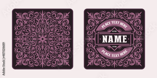 Template decorative label, coaster and tag for alcohol drink