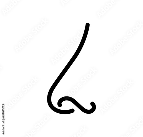 Nose icon. Nose profile view. Human organ of smell icon. Vector illustration in line style on white background. Editable stroke.