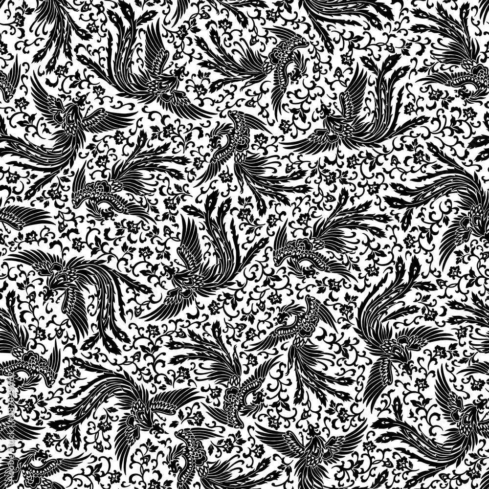 Fototapeta premium Seamless pattern of beautiful phoenix in Asia,