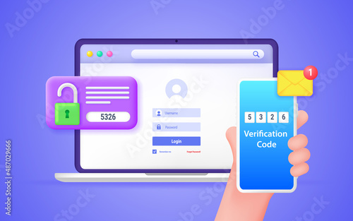 Secure password verification with two-factor authentication. SMS notification with a security code on a smartphone, 2fa, checking the entrance on the site.