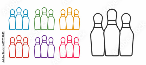 Set line Bowling pin icon isolated on white background. Juggling clubs, circus skittles. Set icons colorful. Vector