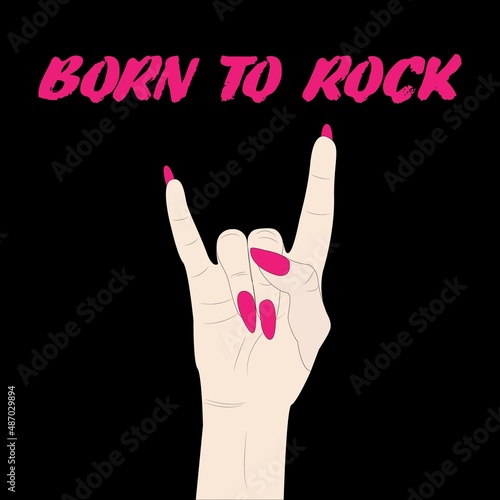Cartoon illustration with female hand with rock n roll sign 