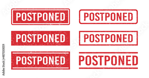 Postponed red grunge rubber stamp. Postpone sign sticker. Grunge vintage square label. Vector illustration on white background.