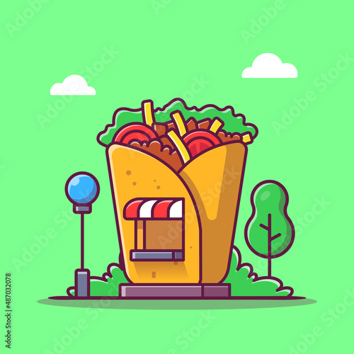 Burrito Shop Cartoon Vector Icon Illustration. Food Shop Building Icon Concept Isolated Premium Vector. Flat Cartoon Style