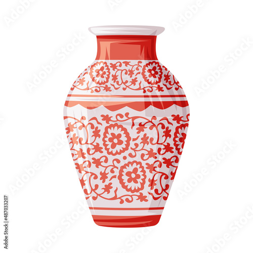 Porcelain Vase with Ornament as China Object and Traditional Cultural Chinese Symbol Vector Illustration