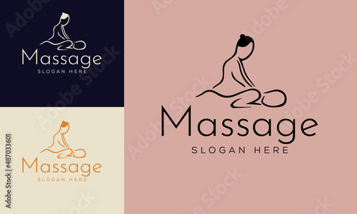 Set of Spa element Hand Drawn Logo with body and Leaves. Logo for spa and beauty salon, boutique, massage therapy, organic shop, relaxation, woman body, yoga, cosmetics store