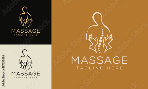 Set of Spa element Hand Drawn Logo with body and Leaves. Logo for spa and beauty salon, boutique, massage therapy, organic shop, relaxation, woman body, yoga, cosmetics store