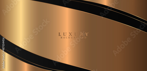 Abstract luxury gold metallic curve shape template design on black background. 3d style vector. Modern elegant texture element. Suit for banner, poster, cover, flyer, brochure, website, presentation