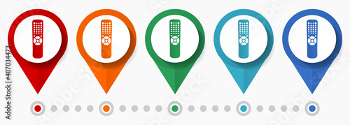 TV remote concept vector icon set, flat design television controller pointers, infographic template easy to edit