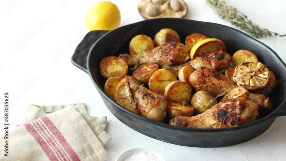 Baked chicken legs with potatoes and lemon. Recipe. Baked chicken legs with potatoes and lemon. Recipe.