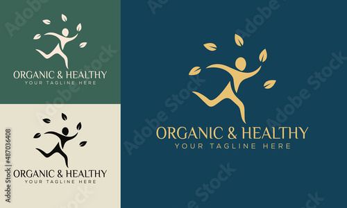 Set of Spa element Hand Drawn Logo with body and Leaves. Logo for spa and beauty salon, boutique, massage therapy, organic shop, relaxation, woman body, yoga, cosmetics store