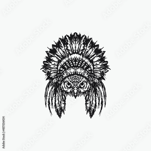 Owl native american drawing.