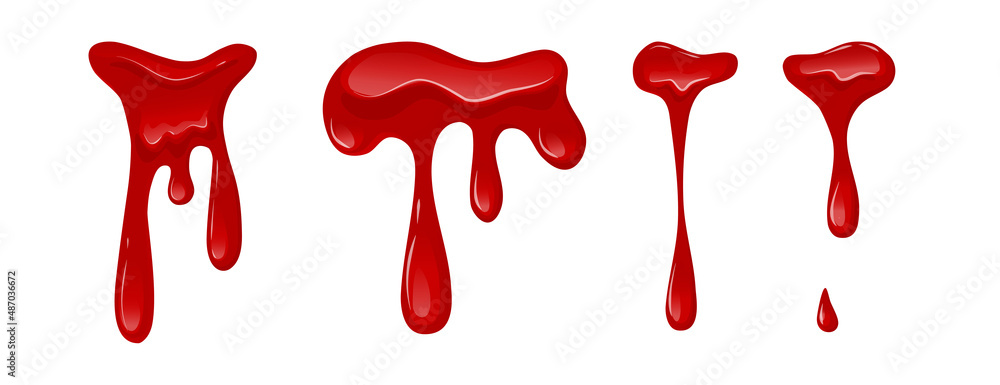 Dripping blood set on transparent background. Flowing red liquid, red viscous slime. Vector cartoon illustration. Dripping blood set on transparent background. Flowing red liquid, red viscous slime. Vector cartoon illustration.