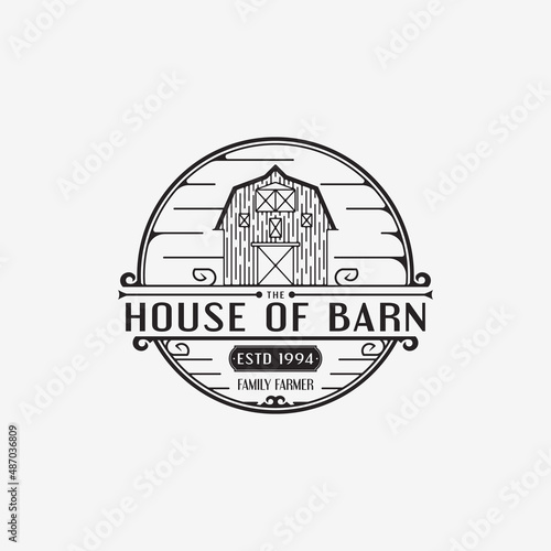 Vintage Retro Barn logo design - Vintage Line Art Barn - Symbol Farm Logo Vintage Circle Vector - barn wood building house farm cow cattle
