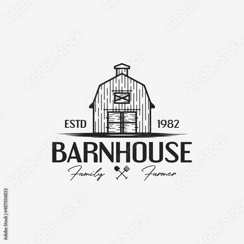 Barn Vintage Logo Design Illustration Vector - Farmhouse,warehouse,barn vintage retro logo template