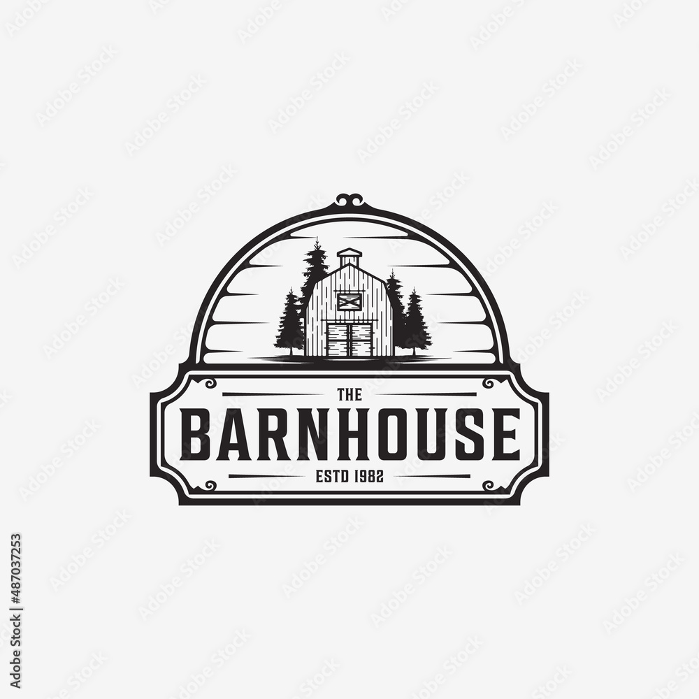 Vintage & Retro Barn, Farmhouse, Warehouse Badge Logo Design Illustration Vector - Barn Logo Template