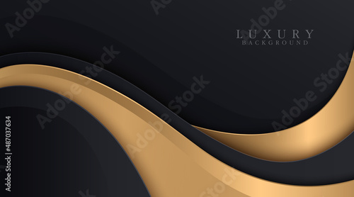 Luxury abstract dark blue and golden wave shapes background. Modern elegant overlap wave layers template design with shadow. Suit for poster, cover, banner, brochure, flyer, presentation