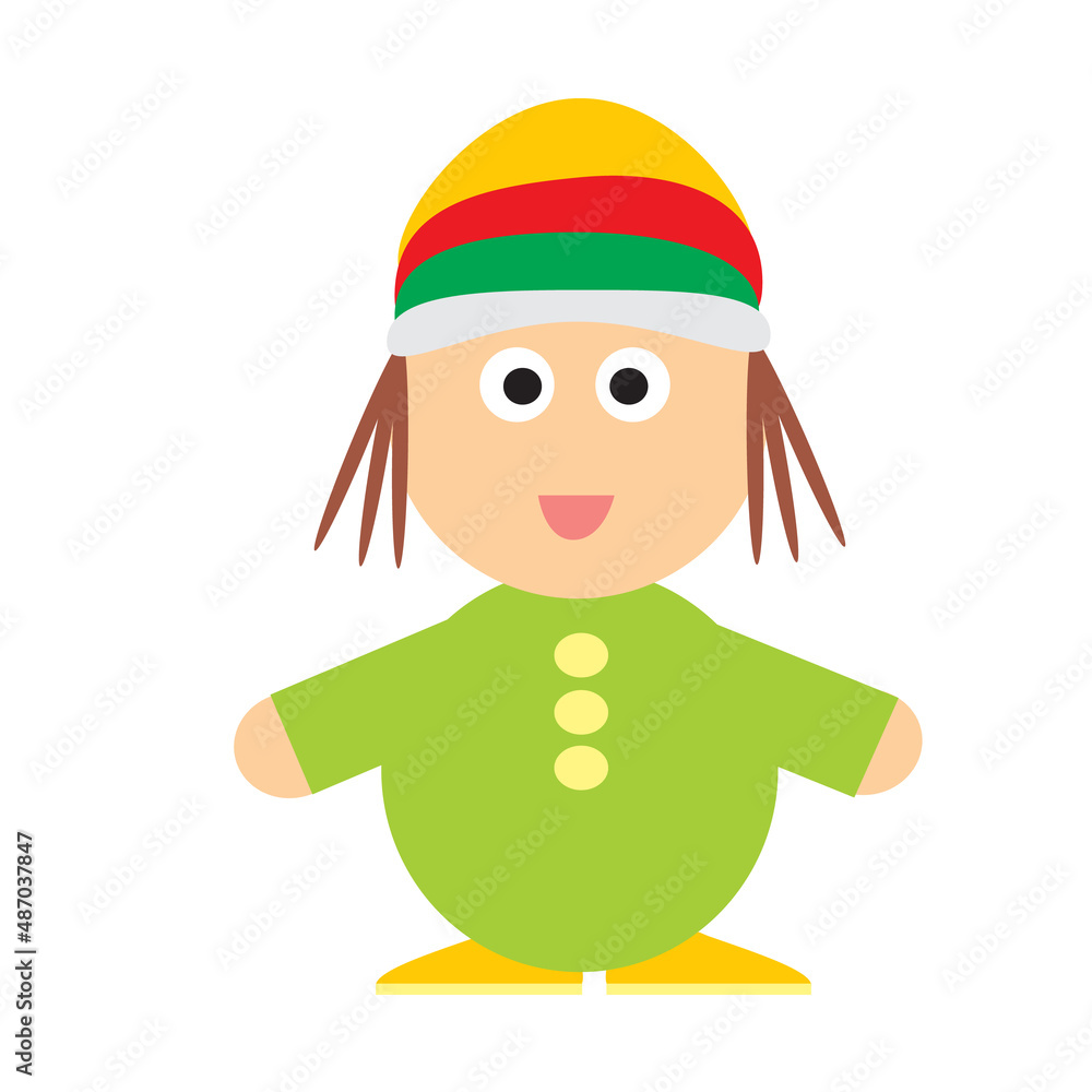 Man wearing rastafarian hat - icon in flat style. Vector illustration on white. Miniature man Man wearing rastafarian hat - icon in flat style. Vector illustration on white. Miniature man