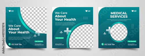 Set of Medical and Health Care social media post template. Usable for social media post, banner, and web ad.