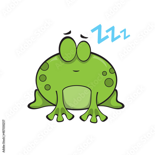 Cute frog sleeping. Vector illustration of frog character isolated on white background.