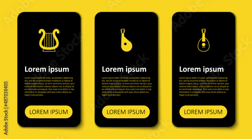 Set Mandolin, Bandura and Ancient Greek lyre. Business infographic template. Vector