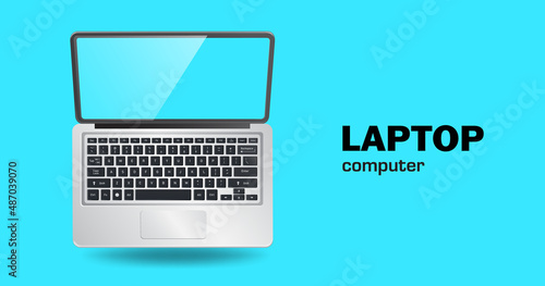 Computer laptop in straight front  floating on blue background for Making various online and technology advertising media design,vector 3d isolated