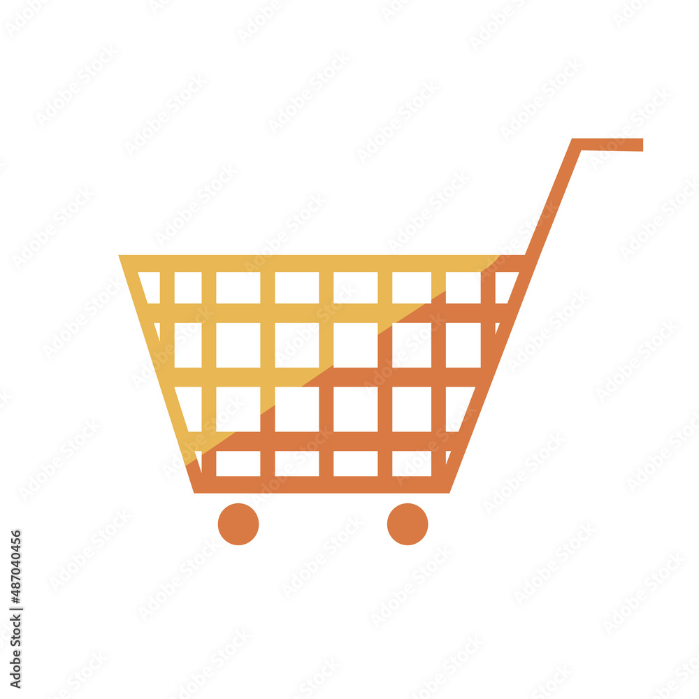 Orange shopping cart sign. Simple icon in flat style on white background Orange shopping cart sign. Simple icon in flat style on white background