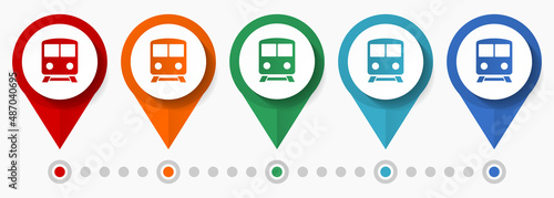 Subway, train, public transport concept vector icon set, flat design metro pointers, infographic template easy to edit