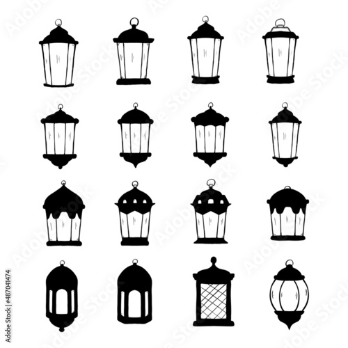 set of silhouette lanterns. Illustration vector graphic. Design concept Ramadan lanternwith HandDrawn style, Perfect for decoration holy month of muslim community, greeting card photo