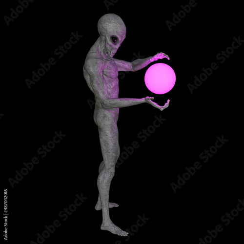 Alien with glow magic spher...