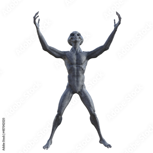 Humanoid alien looking up w...