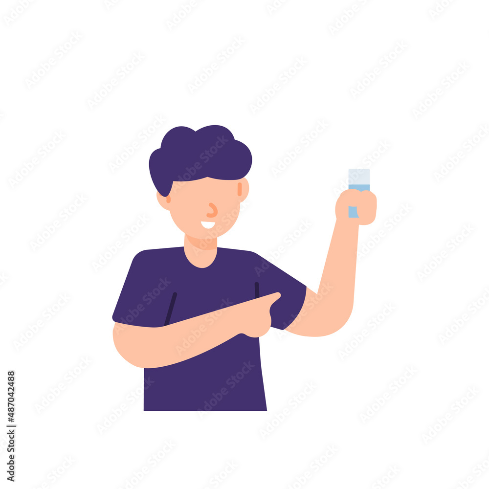 illustration of a man holding a glass of water. boys tell the importance of drinking water. people activity. flat cartoon style. vector design. elements, ui, landing page