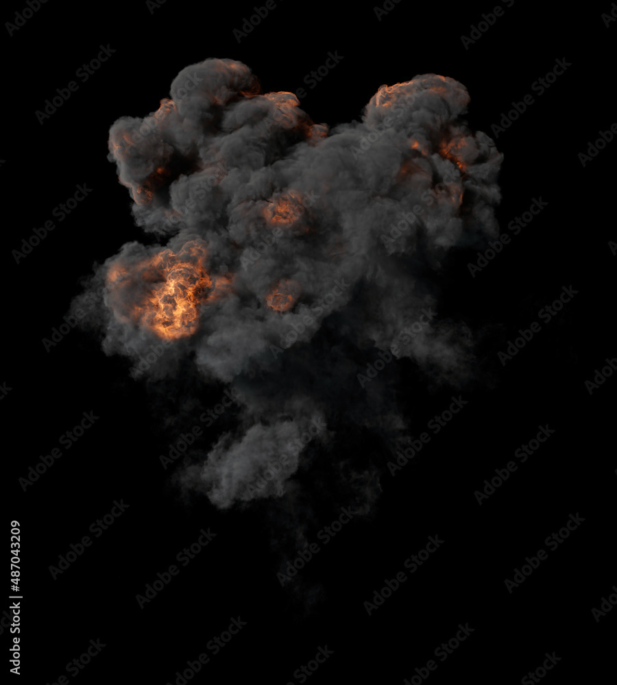 Φωτογραφία Puffy Dense and Grey Smoke Cloud with Orange Explosion parts on black