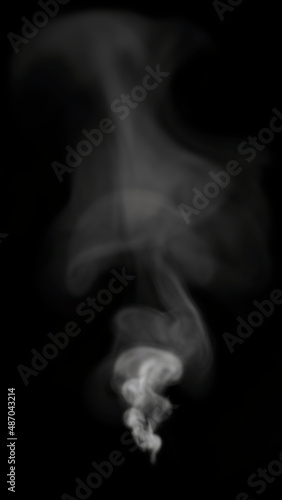 Tall Curved Wisp of White Smoke with Low Density on Black