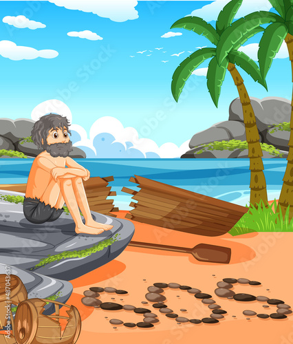A man on deserted island isolated
